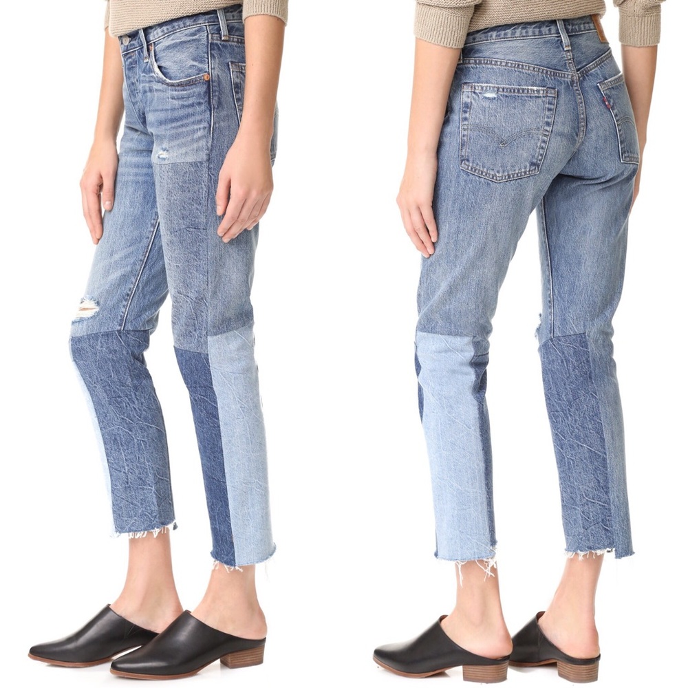 NWT Levi’s 501 Patchwork Ragged Lands Denim Jeans - Picture 2 of 8